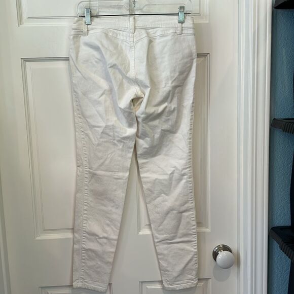Benetton white distressed jeans with three zippers in front and slit ankle XS - Picture 4 of 8